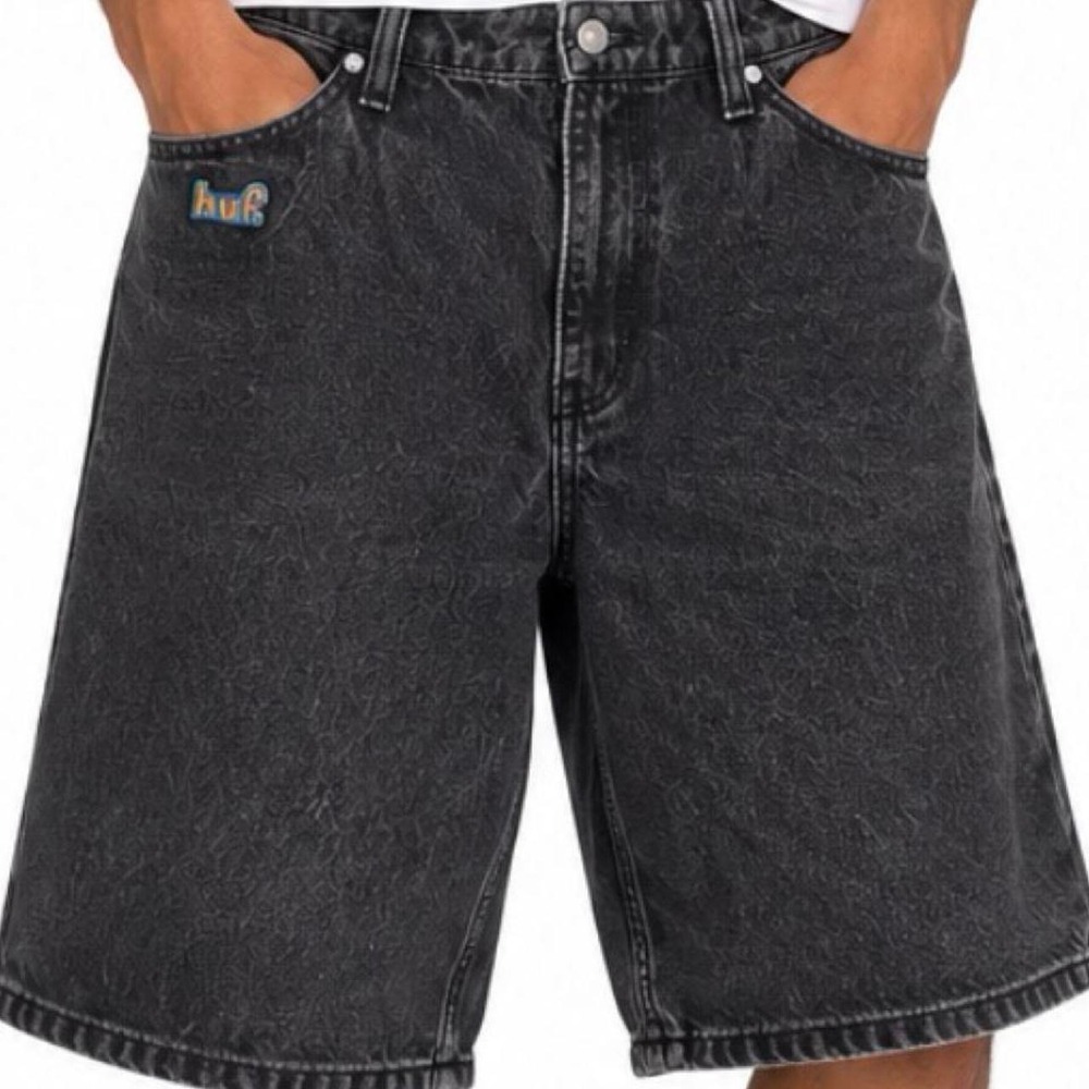 HUF Cromer Black Acid Wash Baggy Denim Shorts Size 32 Y2K Skate